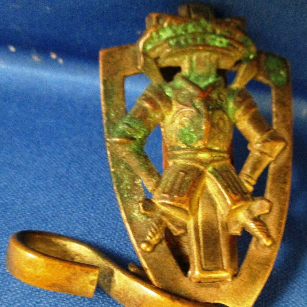 Antique Sterling Plated Crusader Belt Loop Key Fob - image 1